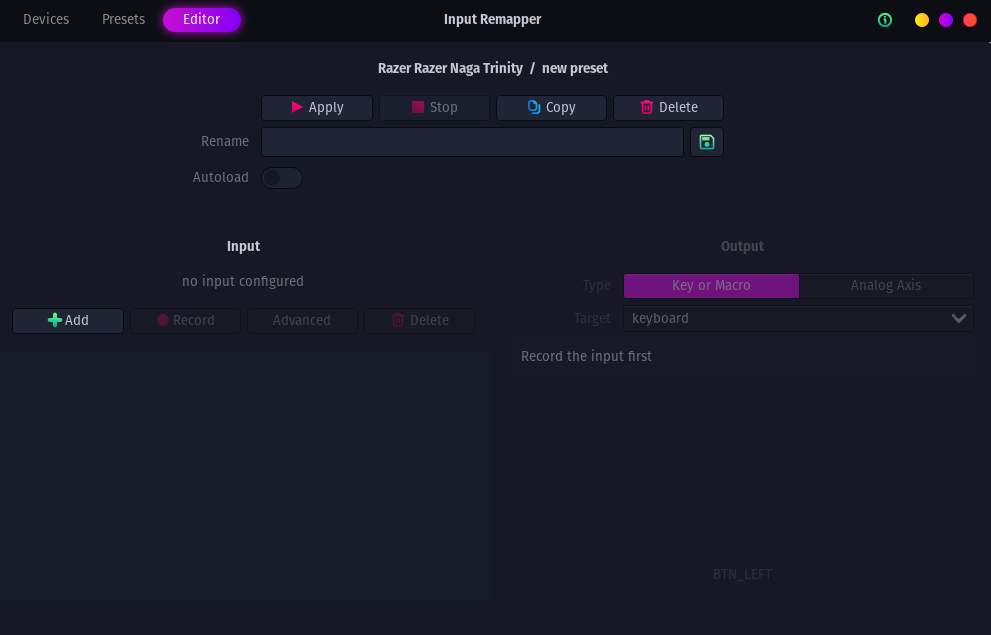 Input Remapper Razer Naga Trinity new preset profile